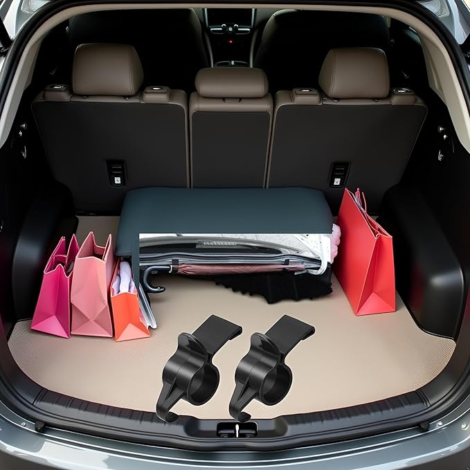 JJLFresheners 2 Pcs Car Umbrella Holder,Trunk Hooks Hanger Holder Clip,Universal Headrest Organizer Clip Portable Umbrella Trunk Back Purse Stand Bags, Multifunctional Car Back Seat Hanging Hooks