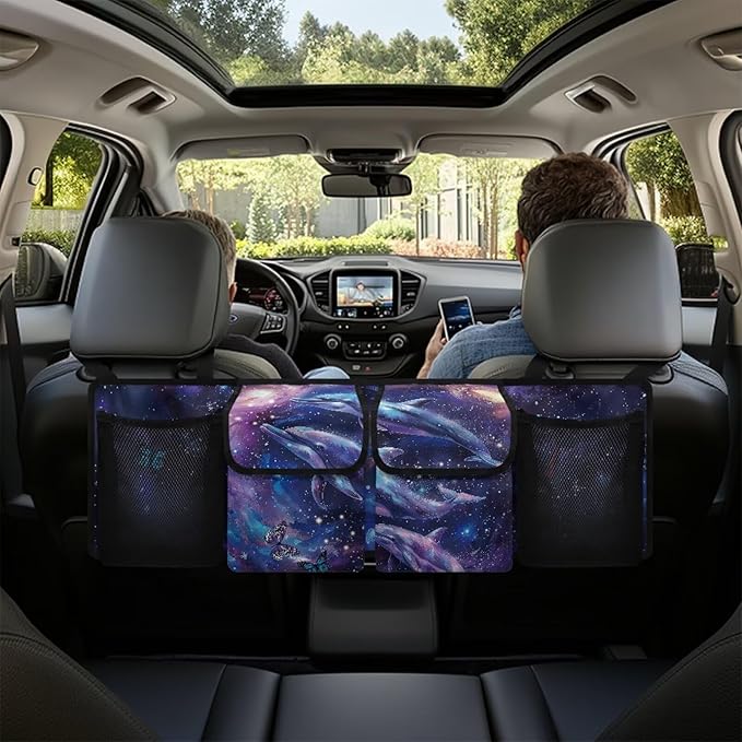 Dolphin Car Trunk Organizer and Storage, Butterfly Large Capacity Backseat Hanging Storage with 4 Storage Bag Car Accessories, Backseat Car Organizer Universal for Cars, Truck, vans