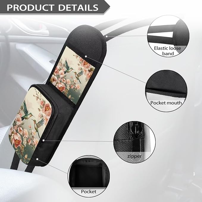 Floral Hummingbird Automatic Seat Side Storage Hanging Bag Car Seat Storage Organizer Box Multifunctional Car Organization Accessories 1 Pack