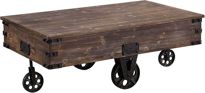 FirsTime & Co. Brown Factory Cart Coffee Table, Vintage Center Table with Wheels for Living Room, Rectangular, Wood, Farmhouse, 47.25 Inches, Rustic Espresso/Antique Black