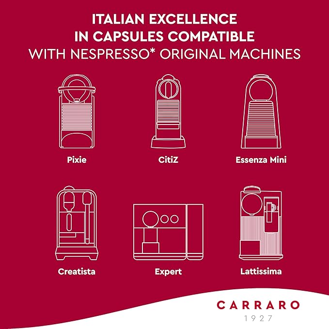 CARRARO 1927 Ristretto - 100 Aluminum Espresso Pods Compatible with Nespresso Original line - Intensity 12/14, Dark Roast Espresso Capsules Made in Italy