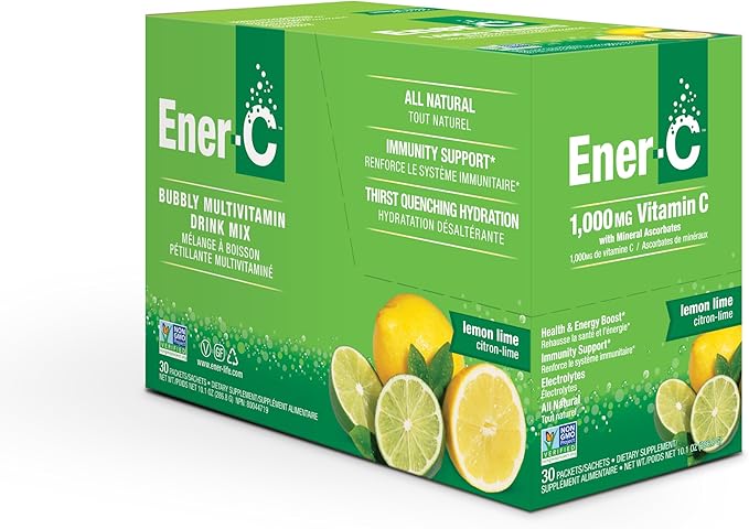 Ener-C Multivitamin Drink Mix - Vitamin Packets for Water, Electrolytes Powder Packets, Vitamin Drink Mix, Hydration Liquid Mix, Immune Booster for Adults, Healthy Energy - Lemon Lime, 30 Count