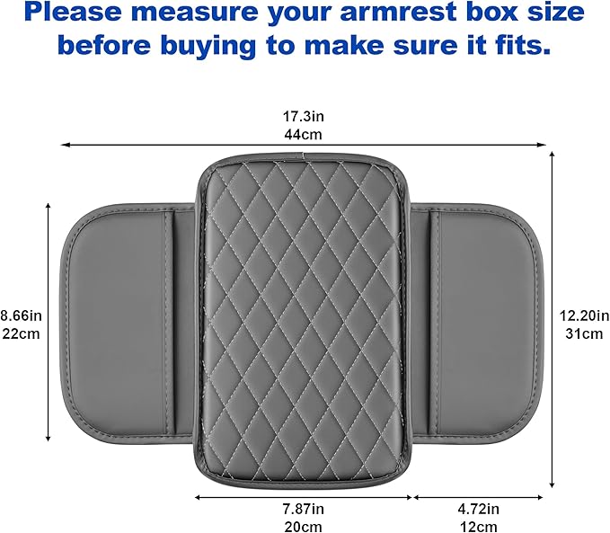 Center Console Cover Compatible with Chevrolet/Chevy Equinox Leather Car Armrest Cover with Storage Pockets.,Anti-Scratch Auto Armrest Pad Accessory （Grey