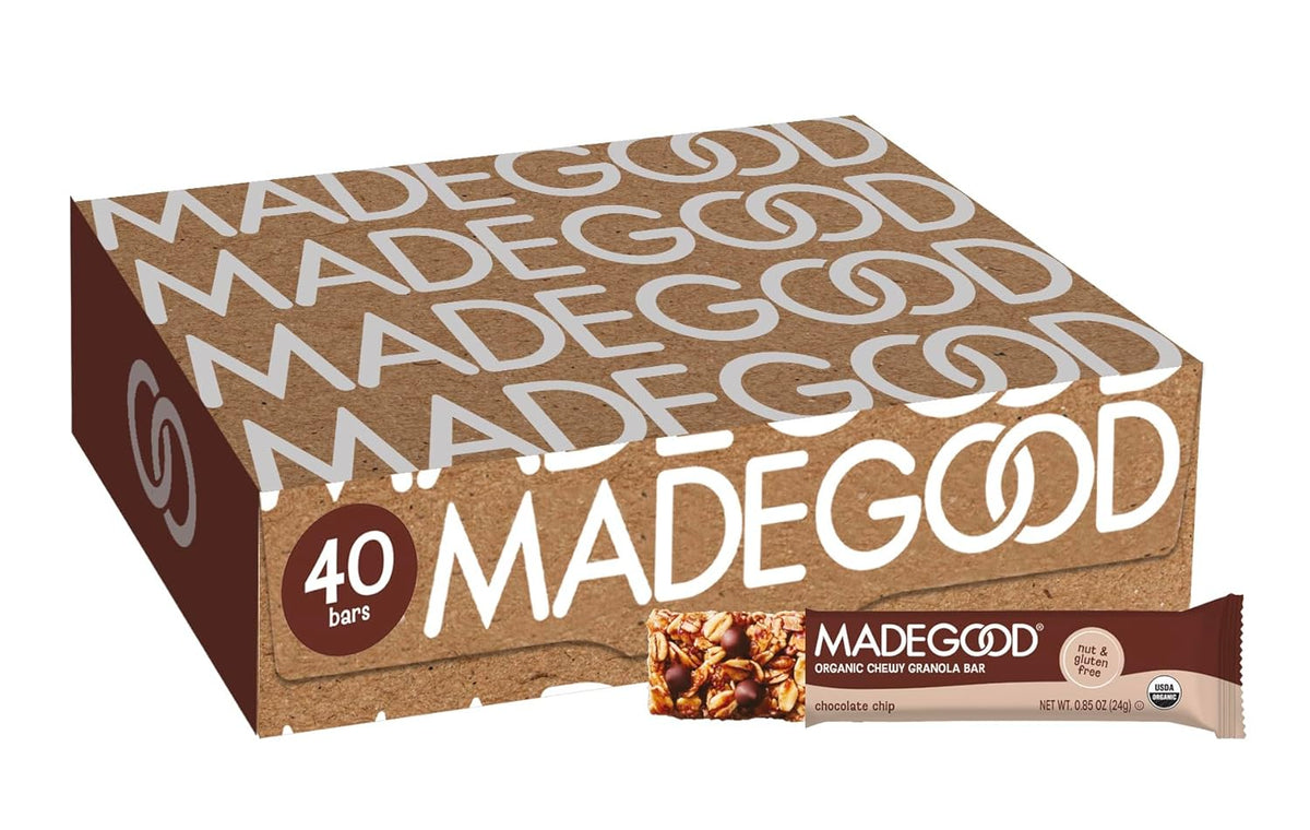 MadeGood Chocolate Chip Granola Bars, 40 Count (0.85oz Each) Contains Nutrients from Vegetables, Gluten Free Snacks