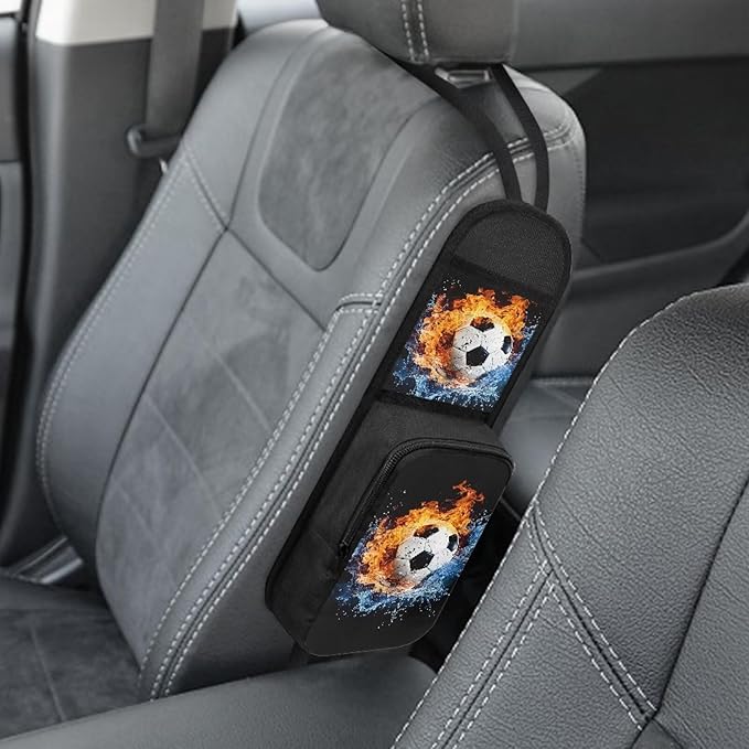 Soccer Ball Car Seat Side Organizer,Foldable Auto Seat Storage Hanging Bag Multifunction Front Seat Storage Pocket for Phone Wallet Glasses Keys