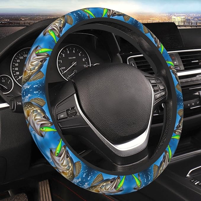 Walleye Fish Take The Bait Car Steering Wheel Cover, 15 Inch Steering Wheel Cover Stylish Decor for Most Cars