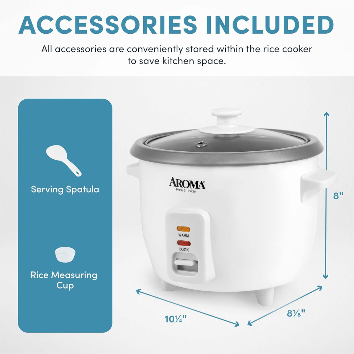 AROMA® Rice Cooker, 3-Cup (Uncooked) / 6-Cup (Cooked), Small Rice Cooker, Oatmeal Cooker, Soup Maker, Auto Keep Warm, 1.5 Qt, White, ARC-363NG