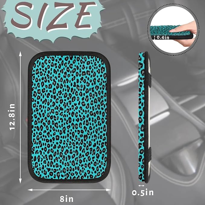 Turquoise Leopard Black Center Console Cover Pad Car Armrest Box Mat Truck Comfort Memory Foam Arm Rest Cushion Car Accessories Universal Fit 13x8 Inch