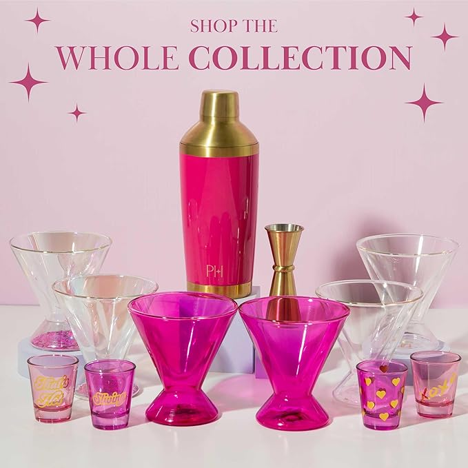 Paris Hilton 2-Piece Martini Glass Set, Double Wall Glass Design, Great for Martinis, Cocktails, Cosmopolitans, Margaritas, 207mL, 7-Ounce, Iridescent with Glitter Hearts