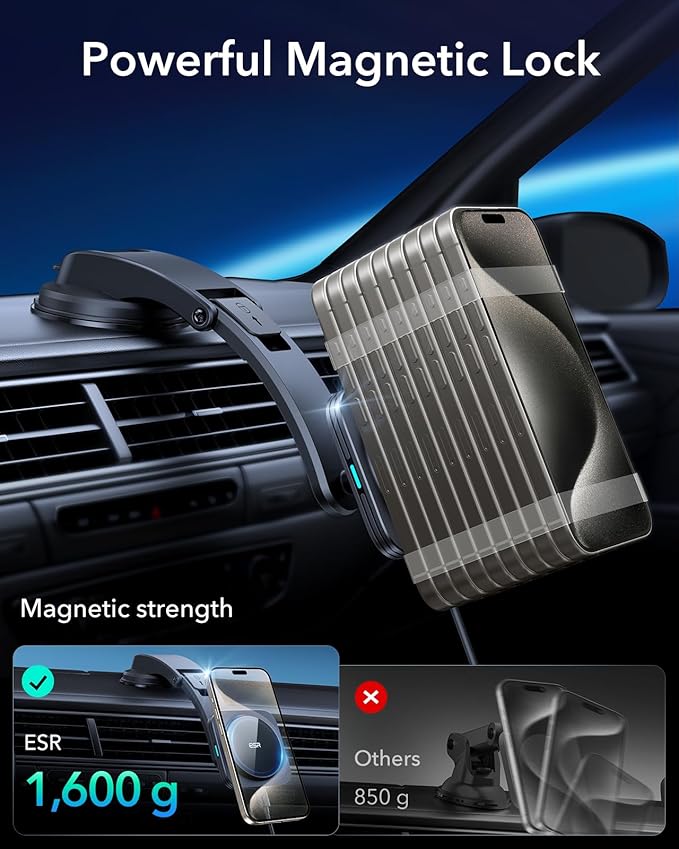 ESR for MagSafe Car Mount Charger, Dashboard Magnetic Wireless Car Charger Mount, Compatible with MagSafe Car Charger, for iPhone 17e/17/16/15/14/13/12, Galaxy S26/S25, Fast Charging, Car Accessories