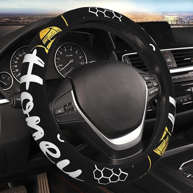 Steering Wheel Cover Polyester Thick Non-Slip Car Steering Wheel Cover Protector Universal 15 Inch, Animal Honey Bee Sweet
