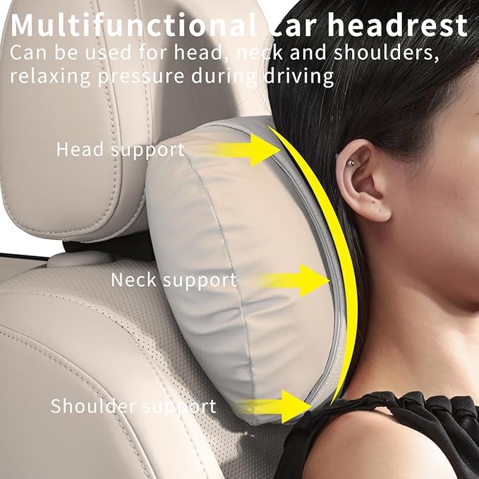 2 Pcs Car Headrest Neck Pillow for Driving,Premium Skin-Feeling Napa Leather Soft and Comfortable Headrest,Two Gears of Height Adjustment Car Seat Headrest Pillow Car Interior Accessories