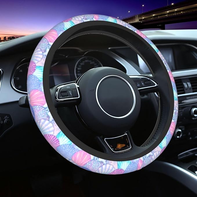 Mermaid Steering Wheel Cover Elastic Non-Slip Car Steering Wheel Covers with Seat Belt Shoulder Pad for Women Men