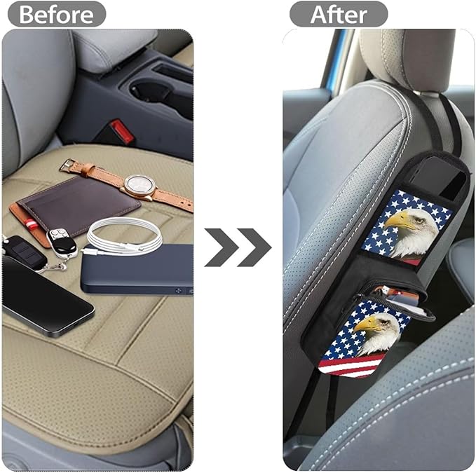 American Flag Eagle Car Seat Side Organizer Hanging Organization Storage Bag Auto Accessories 2 Pocket for Car Interior Accessories Holder Truck SUV Van