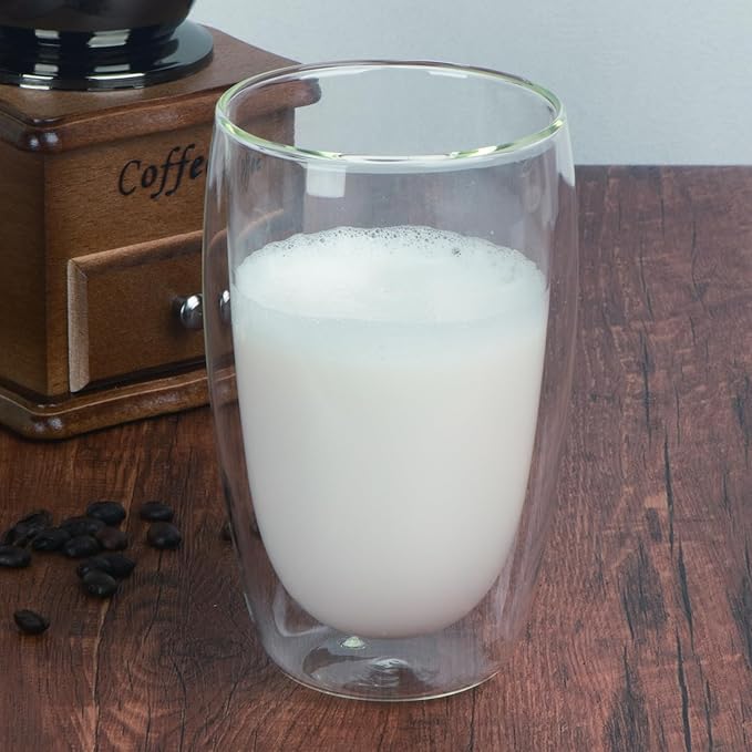 Set of 2 Double Wall Glass Coffee Mugs (15oz) - Insulated Clear Borosilicate Glass Cups for Latte, Cappuccino, Tea, and Espresso - Heat Resistant Glassware Gift for Christmas & Birthday