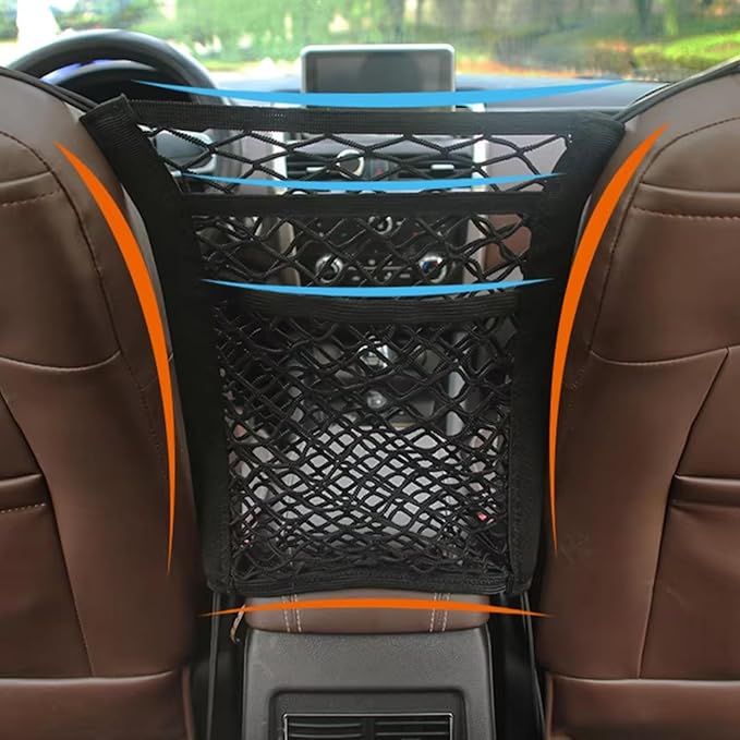 Car Mesh Organizer 3-Layer for Mazda CX-30 2020-2023, Elastic Seat Back Net Bag with Pet Barrier Purse Tissue Holder for Backseat Storage