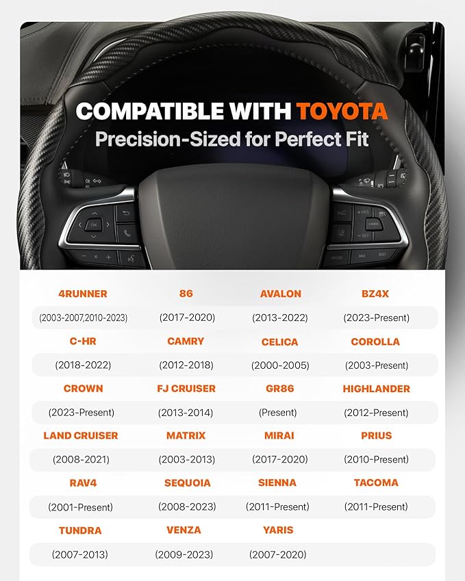 West Llama Customized Carbon Fiber Steering Wheel Covers for Toyota Rav4 Corolla Camry Highlander Prius, 3 Piece snap on Steering Wheel Cover (Black)