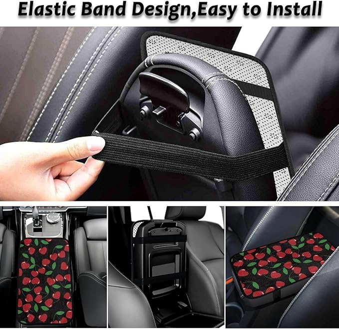 CLOHOMIN Red Cherry Car Armrest Pad for Auto Sedan SUV Truck Center Console Cover Cute Car Console Covers Flannel Auto Interior Accessories Universal Fit