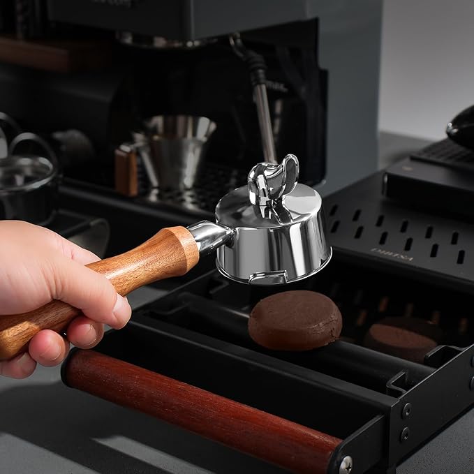 DIBTSA 58mm Portafilter Compatible with Gaggia, Single Spout 2 Ears, with 304 Stainless Steel Reusable Filter Basket and Wood Handle, Espresso Machine Parts