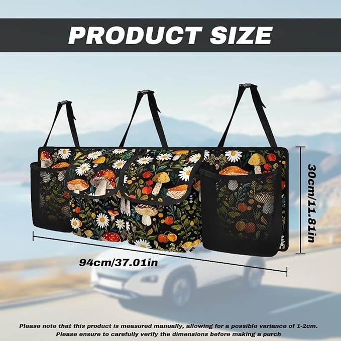 Mushroom Daisy Car Trunk Organizer and Storage, Large Capacity Backseat Hanging Storage with 4 Storage Bag Car Accessories, Backseat Car Organizer Universal for Cars, Truck, vans