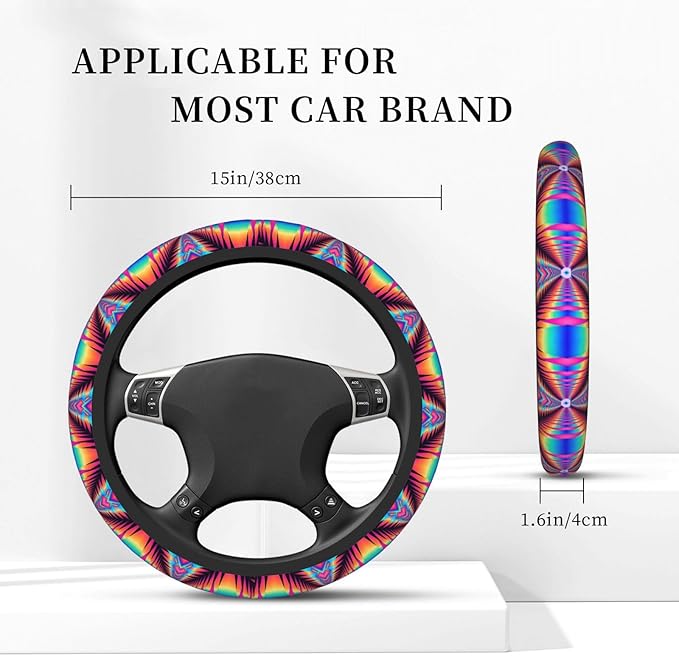 Neoprene Steering Wheel Cover Colorful Psychedelic Kaleidoscope Pattern Car Steering Wheel Cover Universal Fit for Most Cars