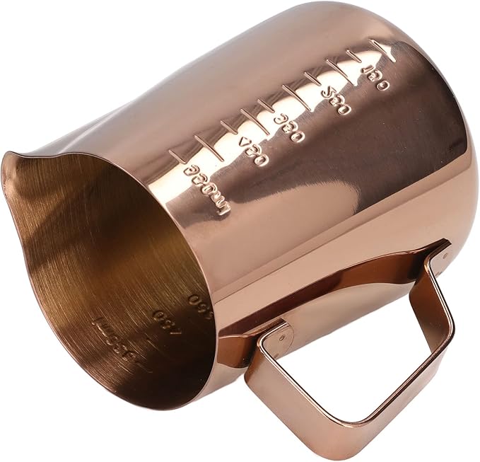 Frothing Cup, Coffee Milk Pitcher 550ML With Scale Rose Gold Stainless Steel Steaming Pitcher