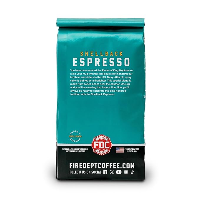Fire Department Coffee Shellback Espresso Medium Roast Whole Bean Coffee - 12 oz (12 Pack) - Gives Back to Firefighters - Roasted in the USA - Veteran Owned