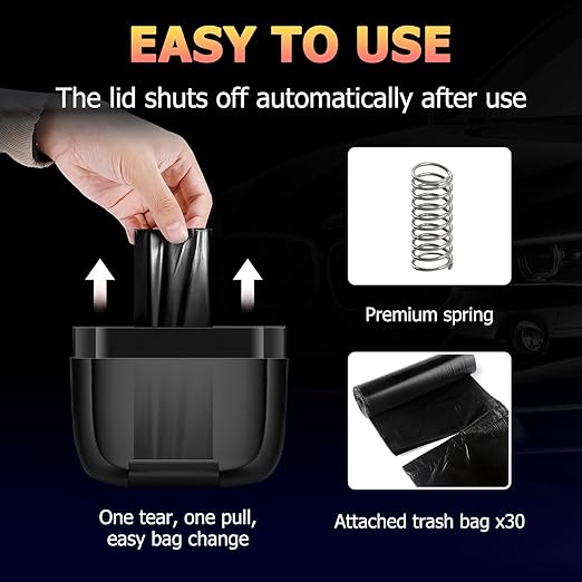 2 Pack Car Trash Can with Lid, Built-in Storage Garbage Bag, Vehicle Trash Accessories for Interior, Mini Garbage Bin for Automotive, Home, Office, Kitchen, with 60pcs Trash Bags