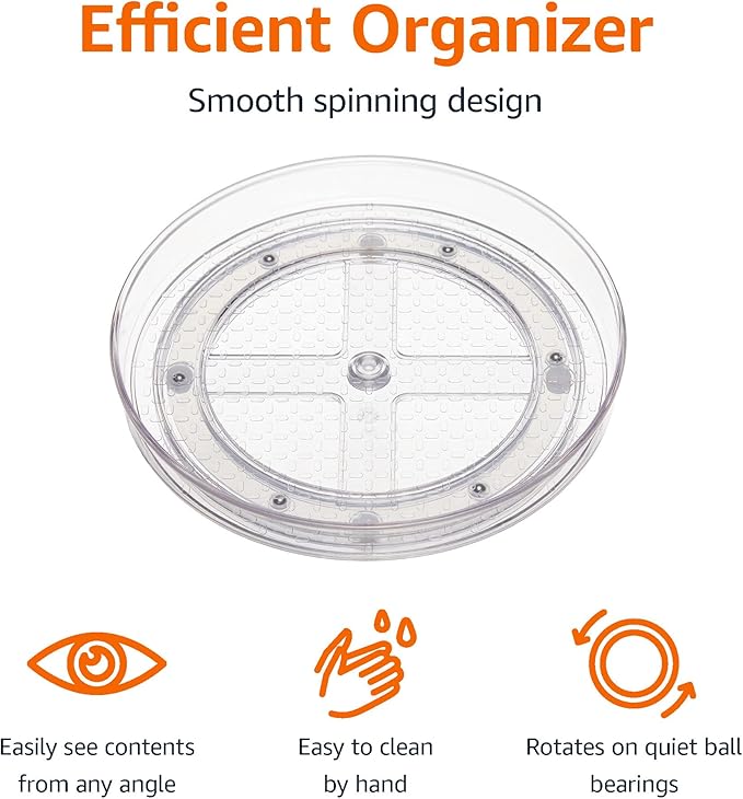Amazon Basics Clear Lazy Susan Turntable Organizer for Organization, 12-Inch (Pack of 8)
