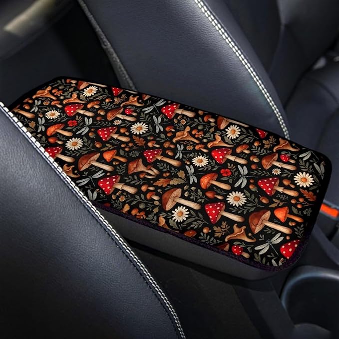 Red Mushroom Car Center Console Cushion Pad Protector Arm Rest Car Comfortable Auto Fashion Auto Interior Armrest Console Accessories Fit Most Cars, Truck, SUV, or Van