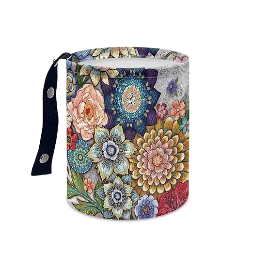 Boho Flowers Car Trash Can Waterproof Auto Vehicle Garbage Organizer Bag Hanging Car Waste Basket Holder for Front Seat Back, Seat, Floor, Headrest