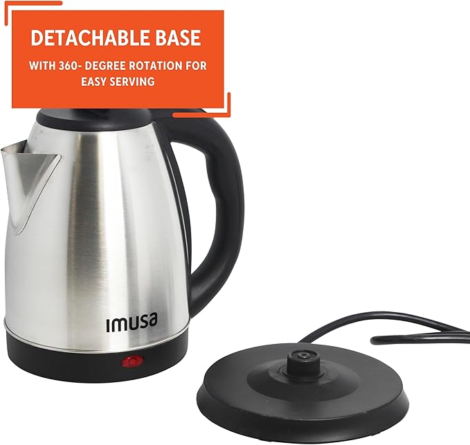 IMUSA USA GAU-18220 1.8 Liter Cordless Stainless Steel Electric Tea Kettle with Easy To Serve Pouring Spout