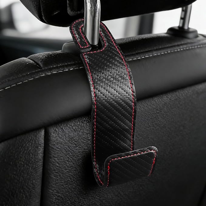 1PCS Purse Holder for Car, Purse Hook for Car, Leather Headrest Hooks for Automotive Back Seat, Auto Accessories Back Seat Organizer Hook for Grocery Bag Handbag Coat (Carbon Fiber, 1PCS)