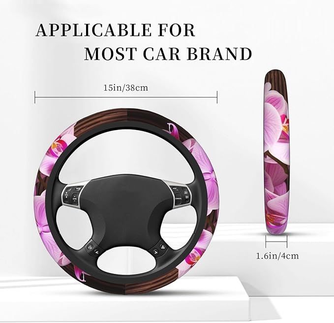Elastic Steering Wheel Cover, Orchid Flower Car Wheel Covers for Women Men Anti-Slip Steering Wheel Protector Car Accessories, Universal 15 Inch Fit Auto, Suvs, Truck