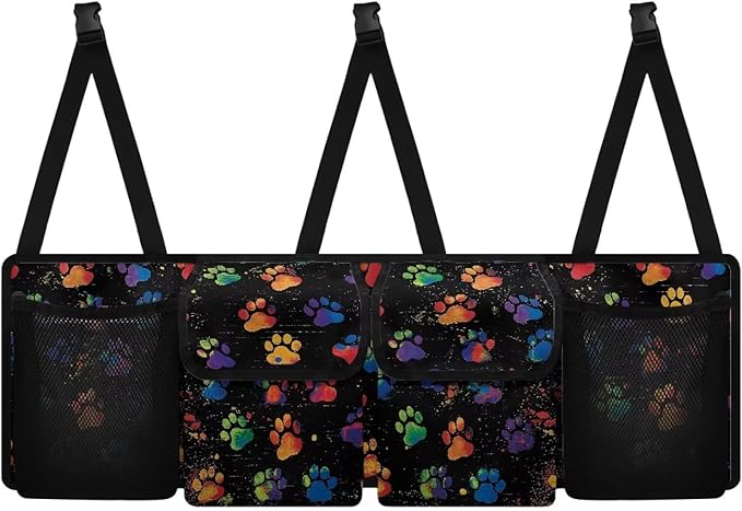 Colorful Dog Paw Print Backseat Trunk Organizer for Car Trunk Storage Bag Large Capacity Car Organizer for SUVs & Sedans
