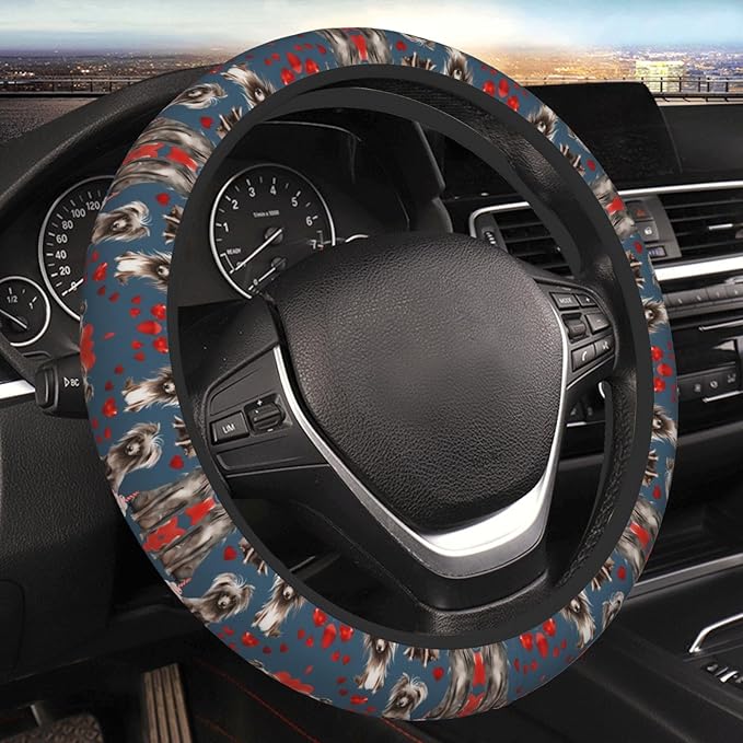 Crested Dog Valentines Cupcakes Neoprene Steering Wheel Covers Women Men Car Accessories, Universal 15 Inch Fit Auto, Suvs, Truck