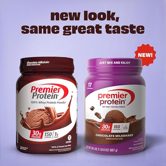 Premier Protein Powder, Chocolate Milkshake, 30g Protein, No Added Sugar, 100% Whey Protein, Keto Friendly, Soy & Gluten Free, 24.5 oz (17 Servings)