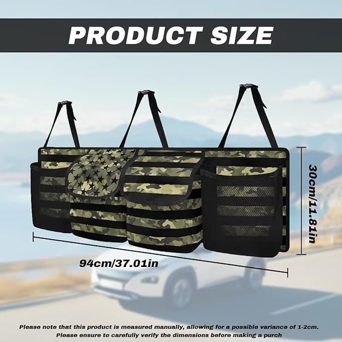 Car Trunk Organizer, American Flag Camo Large Capacity Backseat Trunk Organizer with Adjustable Straps, Backseat Hanging Car Storage Organizer Foldable Cargo Storage