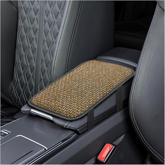 Car Center Console Armrest Pad, Linen Fabric Auto Armrest Box Protector Cover, 11.6 × 7.7 Inch Vehicle Middle Console Mat, Universal Interior Decoration Accessory for Car, SUV, Truck (Beige)