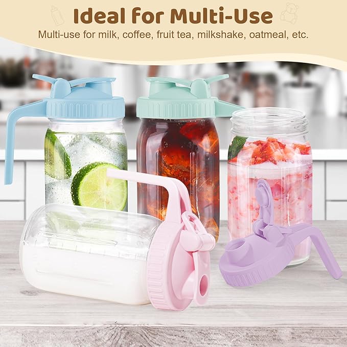 Breast Milk Pitcher with Leak Proof Flip Cap & Pour Spout, 32 oz Wide Mouth Mason Jars for Breast Milk Storage Container, Glass Picther with Lid for Cold Brew Coffee, Sun Tea, Juices, Green