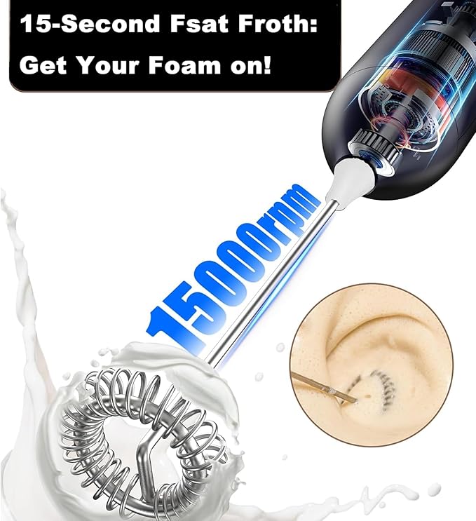 Milk Frother Rechargeable, Handheld Milk Frother, Electric Whisk Beater Foam Maker,USB Rechargeable Frother,Mini Drink Mixer and Coffee Blender Frother for Cappuccino,Frappe,Matcha,Hot Chocolate,Egg