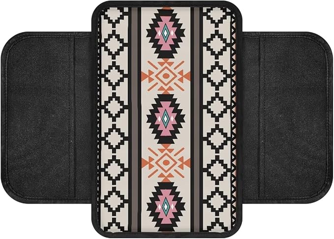 Dreaweet Navajo Car Accessories Arm Rest Cover for Truck SUV Van,Southwest Native Indian American Aztec Print Center Console Cover with Pockets,Car Armrest Cover Pad Soft Comfortable