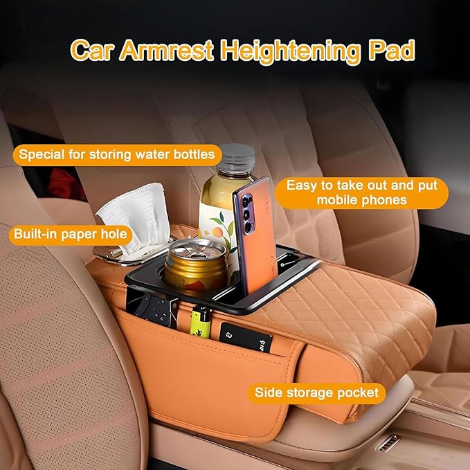 Car Armrest Cushion for Mercedes Benz E-Class W211 2001-2005 2006 2007 2008 2009, Car Center Console Cover Armrest Pad with Cup Holder and Tissue Box, Car Accessories,Red