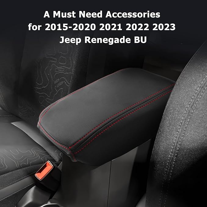 LUWU Renegade Center Console Cover Compatible with 2015-2021 2022 2023 Renegade Accessories Armrest Console Cover Soft Leather,Red Line