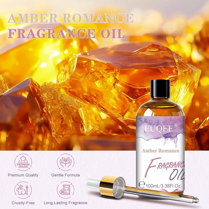 EUQEE Amber Romance Fragrance Oil, 100ml/3.38 Fl Oz Essential Oil for Home, Long Lasting Aromatherapy Oil for Diffuser, Candle Making, Soap Making, Laundry, Home Fragrance Gift