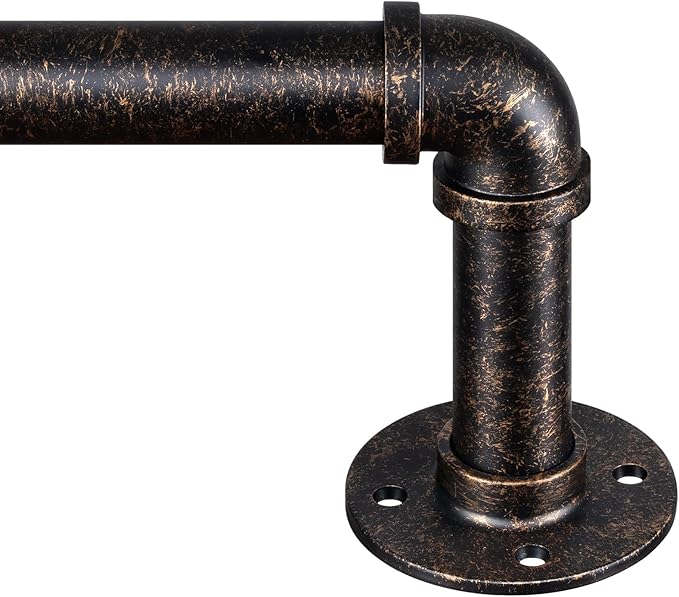 Zeerobee Curtain Rods for Windows 66 to 120, 1 Inch Industrial Wrap Around Vintage Bronze Curtain Rod, Indoor/Outdoor Room Divider Adjustable Drapery Pole, 66"-120"