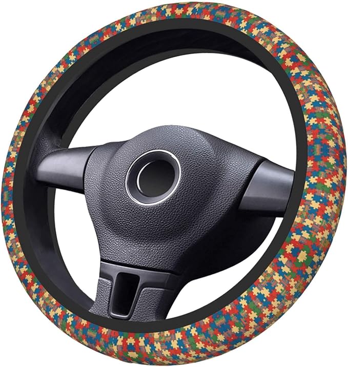 Puzzles Pattern Universal Fit Steering Wheel Cover for Car, Truck, and SUV, Durable Steering Wheel Protection