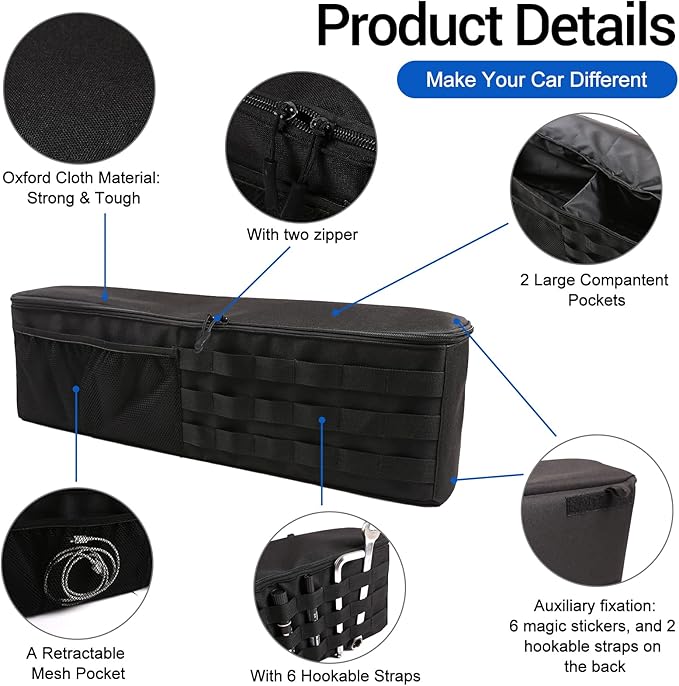 Car Trunk Organizer Compatible with Toyota FJ Cruiser 2007-2021, Rear Storage Organizer Multi-Compartment Oxford Cloth Car Storage Bag Space Saving, Black