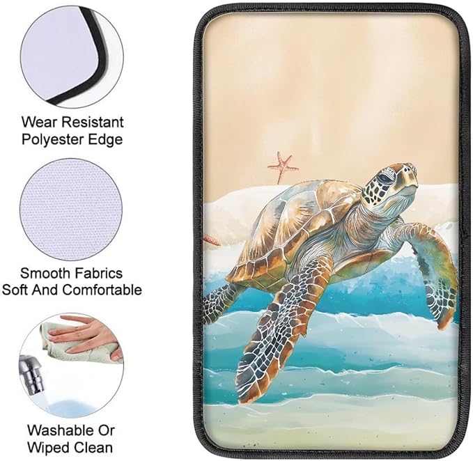 Suobstales Turtle Starfish Beach Print Car Armrest Pad Soft Center Console Arm Rest Protector Cover Universal Car Interior Accessories Decoration