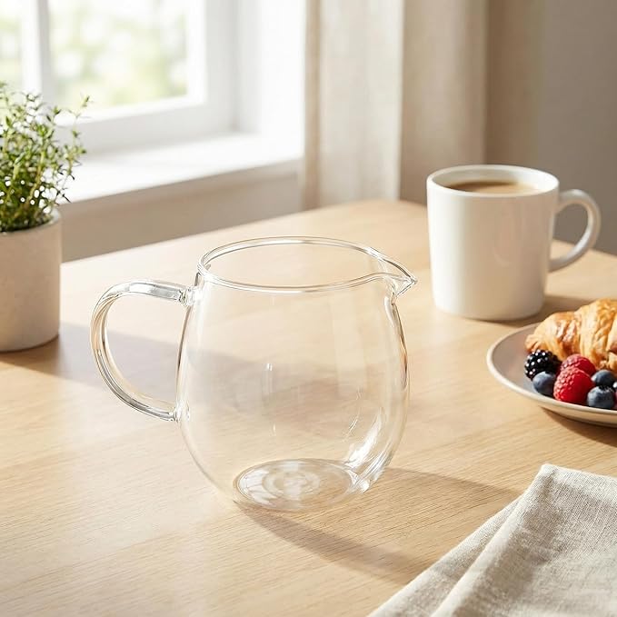 I-MART Small Glass Pitcher 13.5 Ounce Clear Creamer Pitcher with Handle and Spout for Milk Frothing Cold Foam Coffee Bar Espresso Accessories and Daily Pouring